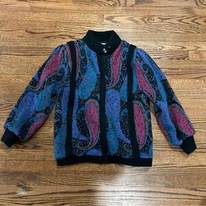 Vintage Cherry Stix Sweater Womens Size Medium Paisley Zip Up Jacket
